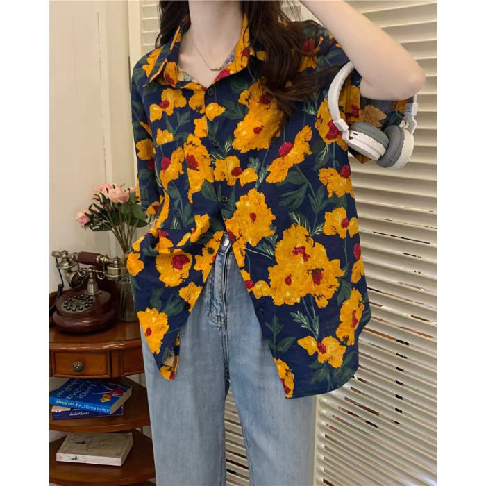 Retro Printed Shirt Top Summer Women's