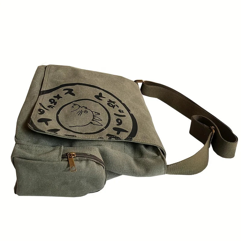 Vintage Cartoon Women Canvas Messenger Bag Large Capacity Tote Bag Women Shoulder Handbag