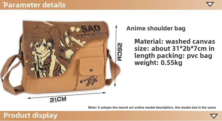 2025 New Anime Fashion Shoulder Bag Lightweight Pure Cotton Canvas Bag Retro Design Women's Crossbody Bag