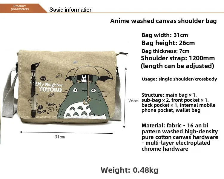 2025 New Anime Fashion Shoulder Bag Lightweight Pure Cotton Canvas Bag Retro Design Women's Crossbody Bag