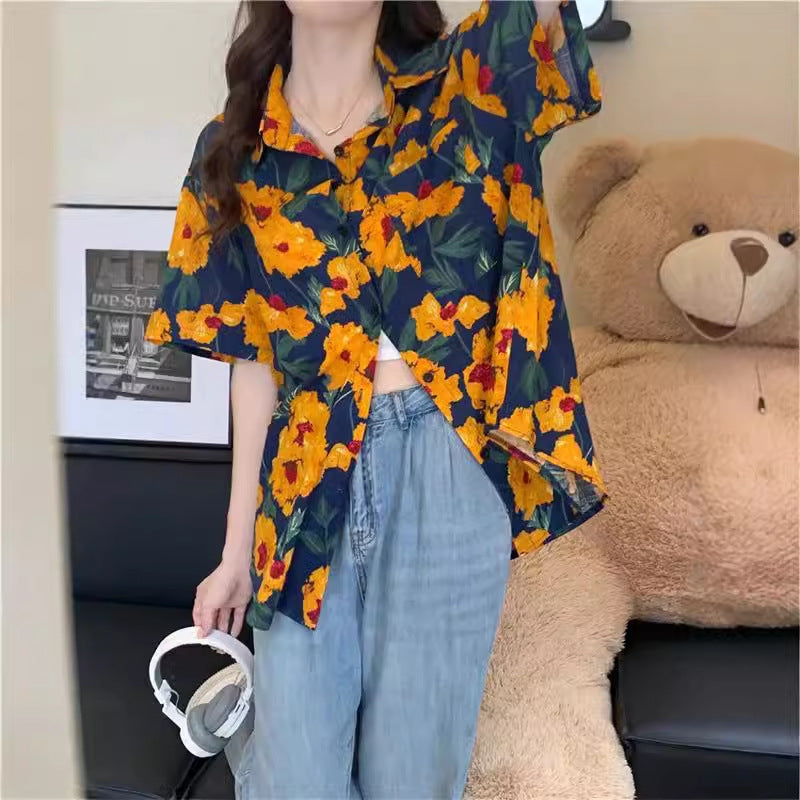 Retro Printed Shirt Top Summer Women's