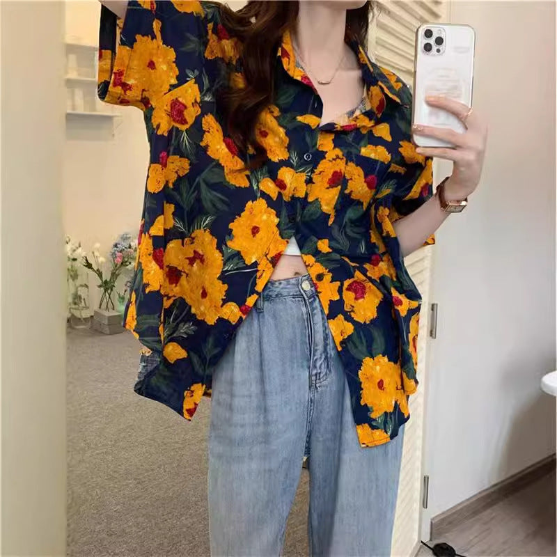 Retro Printed Shirt Top Summer Women's